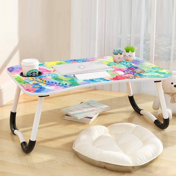MITHILA Multipurpose Laptop Table with Cup Holder Foldable and Portable, Non-Slip Legs Wood Portable Laptop Table