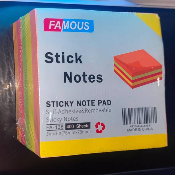 we ensign 400 STICKY NOTES PAD CUBE 400 Sheets 3 X 3 Inch Sticky Notes Self Adhesive Post It, 5 Colors