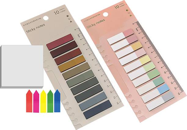greencom Colour Flags 3x3 Inch Transparent Sticky Notes and 1 Florescent 550 Sheets Transparent sticky note ,arrow sticky note, Morandi Sticky note, 26 Colors