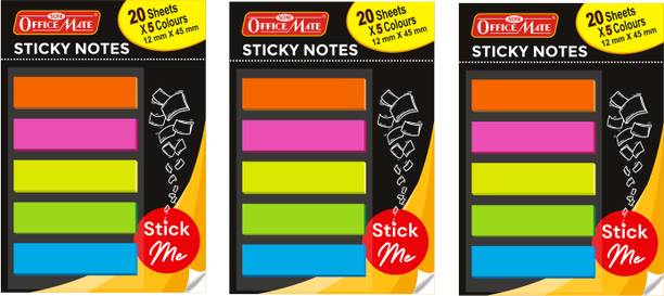 Soni Officemate transparent Sticky Notes Pads Fluorescent Paper (12mmX45mm) (pack of 3) X 20 Sheets Regular, 5 Colors