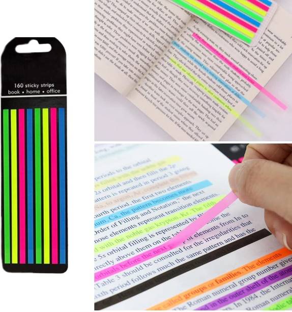 Zarwani Sticky Note Neon Highlighter Strips 160 Sheets Regular, 4 Colors