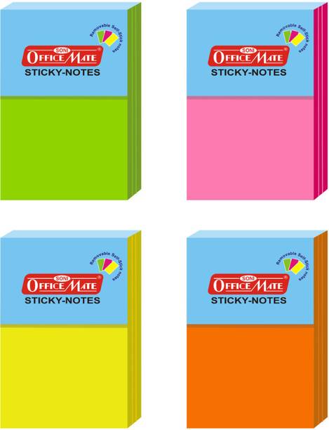 Soni Officemate Sticky Note Pads fluorescent Paper (Size-50 x 76mm)-(Pack of 4) 100 Sheets Pastel Paper, 4 Colors