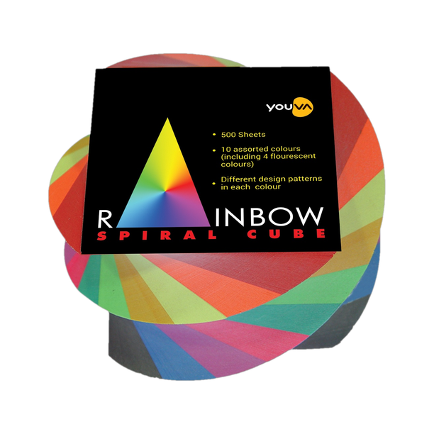 NAVNEET Youva Spiral 8.7x8.7 cm Unruled 500 Sheets Rainbow Spiral Cube, 10 Colors