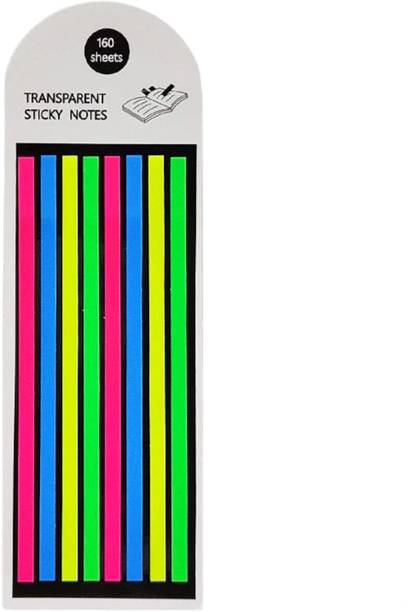 ShreejiSupplies Transparent Long Neon Highlighter Strips Sticky Index Tabs 160 Sheets Regular, 4 Colors