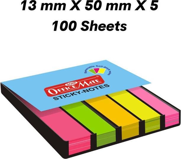 Soni Officemate Sticky Note Pads fluorescent Paper (Size-13 X 50 mm)-(Pack of 2) 100 Sheets fluorescent Paper, 2 Colors