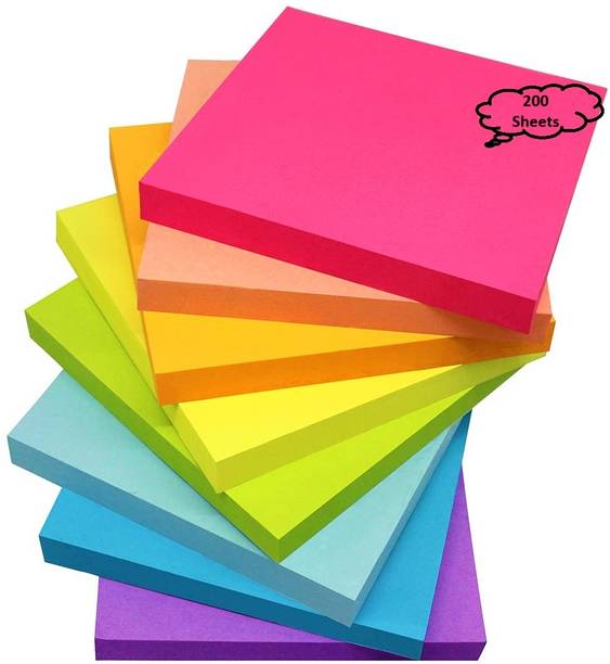 Nutshell Vibrant Colors Fluorescent Paper 200 Sheets 3 x 3 Inch Sticky Notes Self Adhesive Post It, 5 Colors
