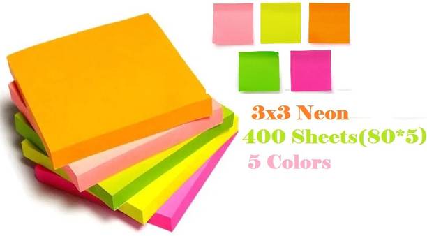 AirSoft NeonTask Post Its 400 Sheets Sticky Notes 5 Colors 3x3 Neon,(80*5) 400 Sheets Self Adhesive Regular Post It, 5 Colors