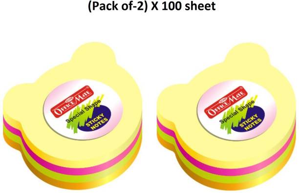 Soni Officemate Teddy Shape Sticky Notes Pads Fluorescent Paper (Pack of 2) 100 Sheets Regular, 4 Colors