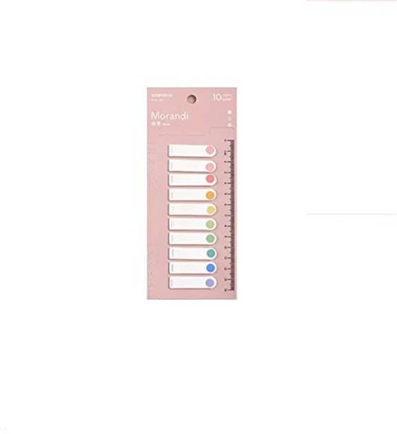 greencom Index Tabs Morandi Book tabs Writable Page Sticky Notes with Ruler for Page 200 Sheets Transparent Morandi sticky note, 10 Colors