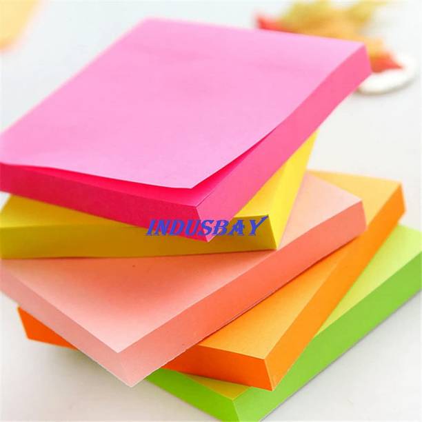 IndusBay Fluorescent paper Self Adhesive Memo pad sticky Notes 400 Sheets Regular, 5 Colors