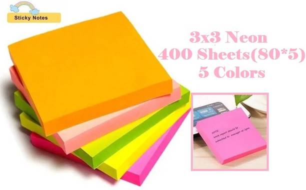 AirSoft Colorful 400 Sheets Memo Pad Note Post Stickers Post Sticky Notes Stationary 400 Sheets Self Adhesive Regular Post It, 5 Colors