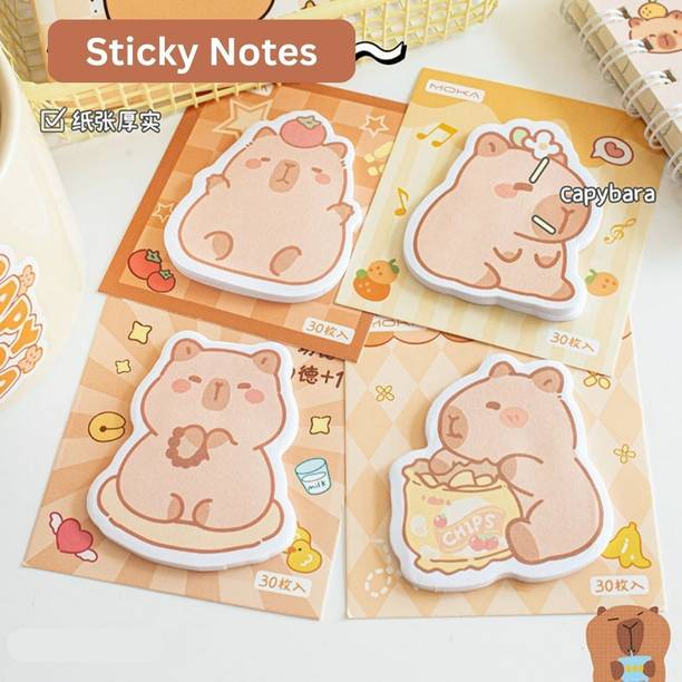 Hanish Enterprise Cute Capybara Sticky Notes | Pack of 4 | 4 Design | Memo Pads for School 30 Sheets Regular, 4 Colors