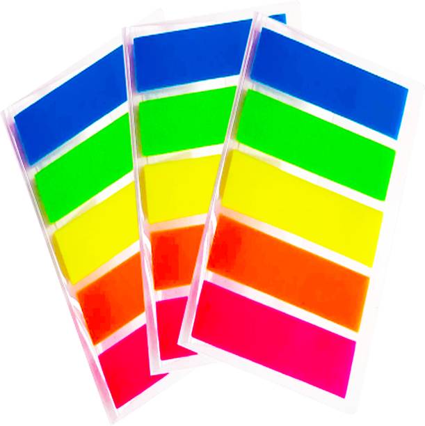 shopy Rectangle Mini Text Highlighter Strips Neon Flags Fluorescent Self Sticky Notes 125 Sheets Regular, 5 Colors