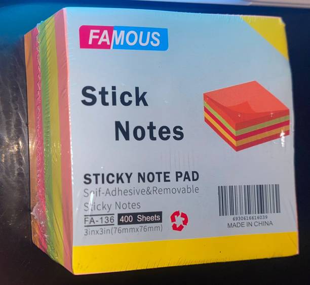 we ensign 400 STICKY NOTES PAD CUBE 400 Sheets 3 X 3 Inch Sticky Notes Self Adhesive Post It, 5 Colors