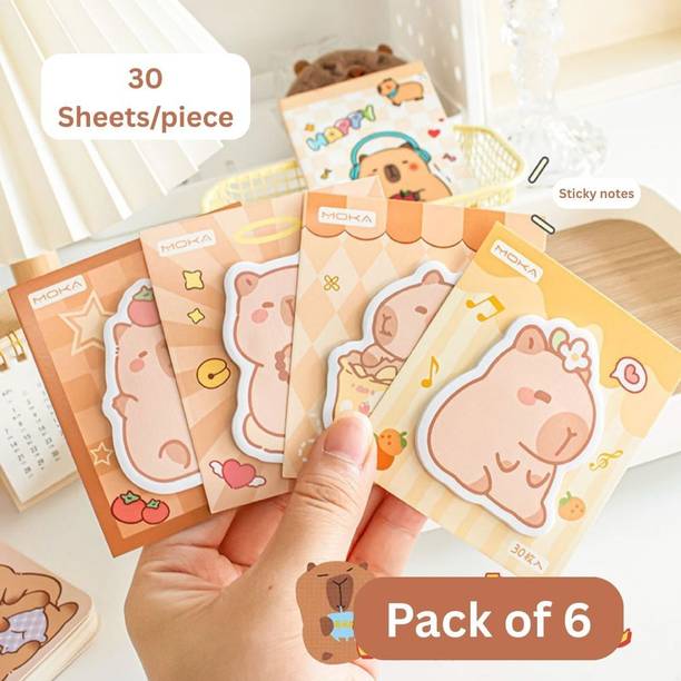 A R International Cute Capybara Sticky Notes |Pack of 6 | 30 Sheets Each | Memo Pads for School 30 Sheets Regular, 1 Colors