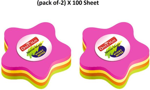 Soni Officemate Flower Shape Sticky Notes Pads Fluorescent Paper (Pack of 2) X 100 Sheets Regular, 4 Colors