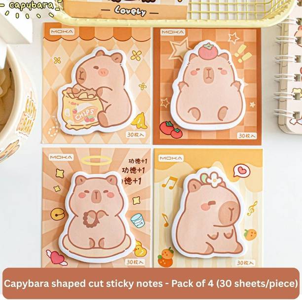 A R International Cute Capybara Sticky Notes |Pack of 4 | 30 Sheets Each | Memo Pads for School 30 Sheets Regular, 4 Colors