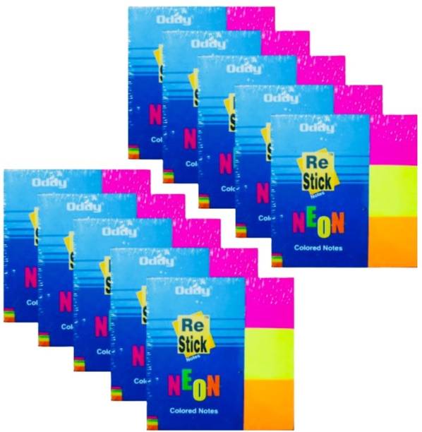 Oddy NEON STICKY NOTES 1" X 3" (Pack of 10) 120 Sheets Paper Flags Total - 1200 flags/ STICKY NOTES - 25X75 mm/PROMPTS, 3 Colors