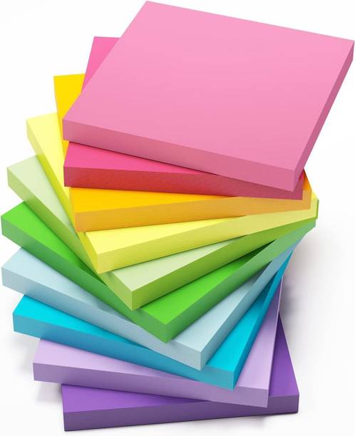 Qatalitic Sticky Notes Cube 3"x 3" Inches, 500 sheets (10 Colors) 50 Sheets ,Bright MultiColors, Self-Stick Note Super Adhesive, 10 Colors