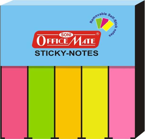 Soni Officemate Sticky Note Pads fluorescent Paper (Size-13 X 50 mm)-(Pack of 2) 100 Sheets fluorescent Paper, 2 Colors