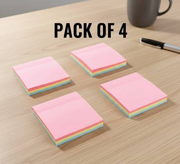 DeoDap pack of 4 100 Sheets Sticky Note with 100 Sheets for Quick Notes (3×3 Inch), 3 Colors