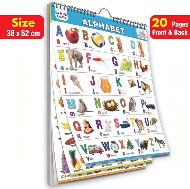 All in One English Chart for Kids | 20 Charts | 38X52 cm | Children Spiral Picture Wall Chart | Alphabet Charts for Kids Learning | abcd Charts for Kids | Wall Hanging Photographic Paper