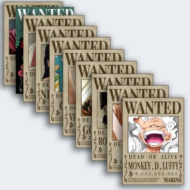 Pack Of 10 One Piece straw hat pirates wanted poster Luffy Gear 5 Size 8X10 inch AniME Poster Fine Art Print (10 inch X 8 inch) Photographic Paper