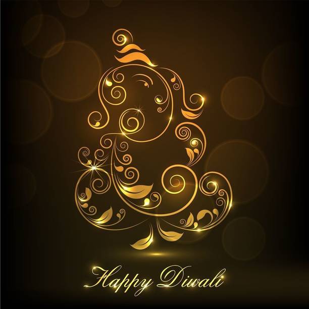 Lord Ganesha gold |festival poster|diwali poster|poster for diwali|diya poster|dia poster|rangoli poster|poster for home,gym,office|12x18 inch|sticker paper poster Paper Print