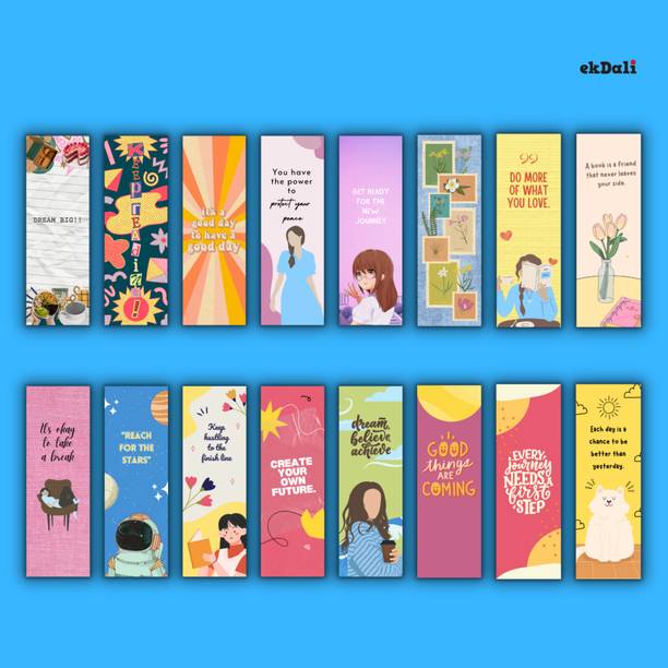Set of 16 Bright Inspirational Bookmarks – 2x6” – 350 GSM Thick Paper – Modern & Inspiring for Readers, Women & Teens Paper Print