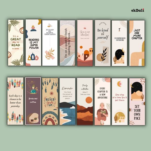 Set of 16 Minimalist Boho Bookmarks – 2x6” – 350 GSM Thick Paper – Trendy & Durable for Readers, Women & Teens Paper Print