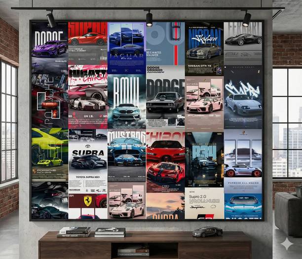 Car Wall Posters Set of 24 | 4 x 6 Inch | Multicolor Automotive Prints | Home & Office Décor 3D Poster