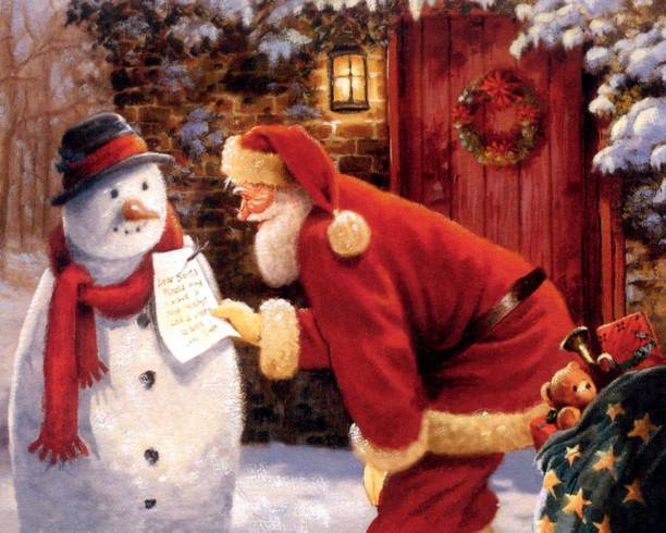 a santa with snowman Sticker Poster|Christmas poster|Christmas decoration Paper Print
