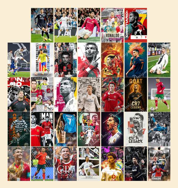 Pack of 33 Ronaldo Wall Collage Kit Posters | Posters for Wall Decoration | Wall Art For Bedroom, Office, Living room, (6 inch X 4 inch) Set of 33 Ronaldo Prints Vinyl