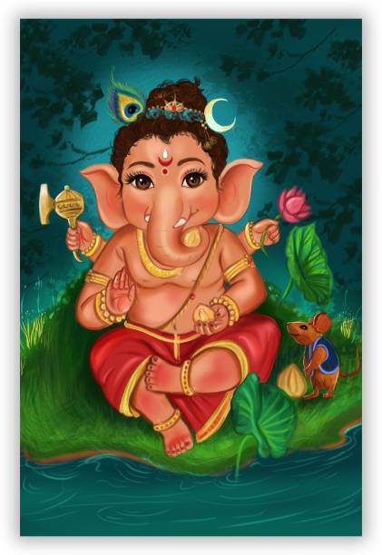 Hindu God Bal Ganesha Digital Photo Poster With Uv Textured Room Decoration S055 Fine Art Print