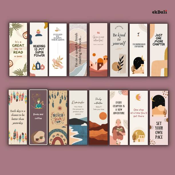 16 Boho Design Bookmarks – 2x6 Inches – 350 GSM Thick Paper – Minimalist Book Lover Gifts for Women, Men, and Teens Paper Print