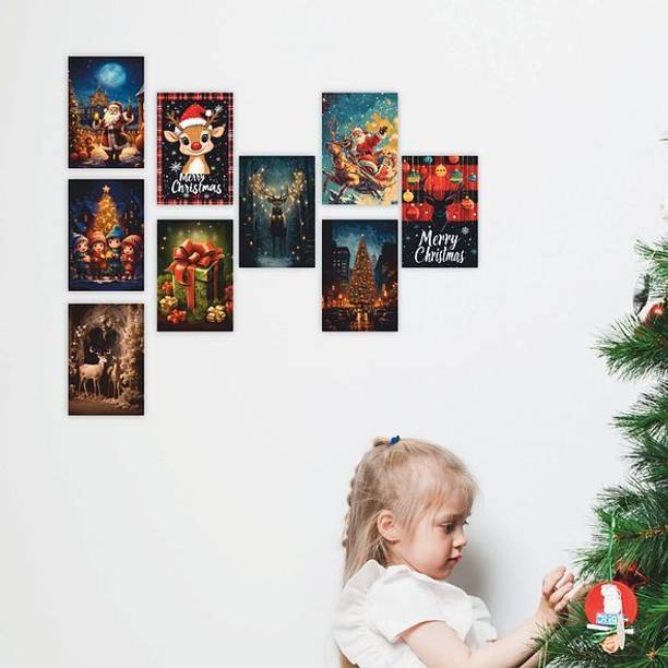 Beautiful Merry Christmas Theme Printed Set of 9 Asthetic Art Collage Kit Wall Poster_358 Paper Print