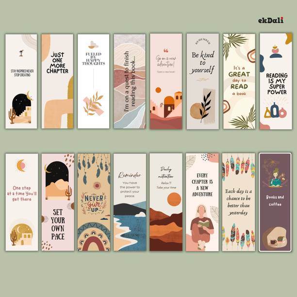 Premium Boho Design Bookmarks – Set of 16 – 2x6” Thick 350 GSM Paper – Trendy & Durable for Readers & Gifts Paper Print