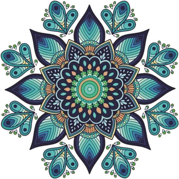 Rc Decor Blue Flower Style Rangoli Floor Decor Sticker For Pooja Room Living Room Size - 45CmX45Cm Vinyl