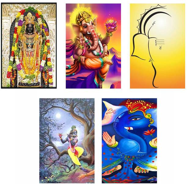 Hindu Religious Posters Combo Pack of 5 - Paper Printed (12 inch X 18 inch each, Rolled) for Home, Room & Office Paper Print