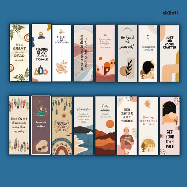 16 Boho Design Bookmarks – 2x6 Inches – 350 GSM Thick Paper – Minimalist Book Lover Gifts for Women, Men, and Teens Paper Print