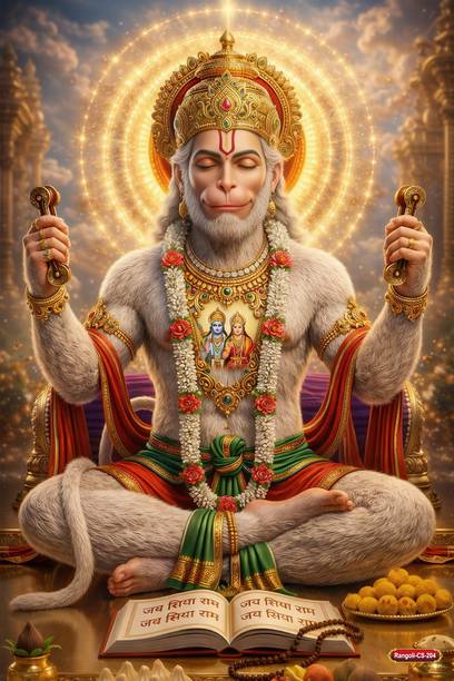 Lord Hanuman Ji Self Adhesive Poster 12x18 Inch | Bajrangbali Hindu God Wall Sticker Poster for Home Temple Pooja Room Living Room Bedroom Décor | Spiritual Devotional Wall Art Vinyl