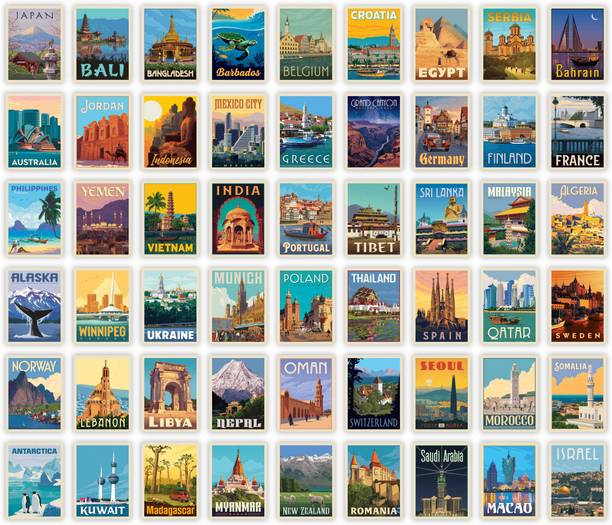 CodersParadise 54 Pcs Vintage Travel Wall Collage Kit Posters - 4 x 6 Inches Wall Decor Non-Terable Laptop Skin Compatible for 15.6 inch
