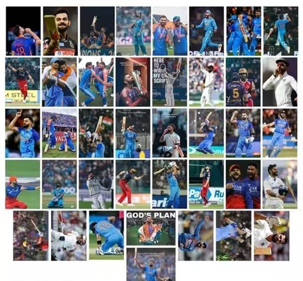 Virat Kohli Poster (Set of 40) | King of Cricket Virat Posters (15 x10 cm)4*6 Inches | Wall, Bedroom, Living room | Cricket Posters Photographic Paper