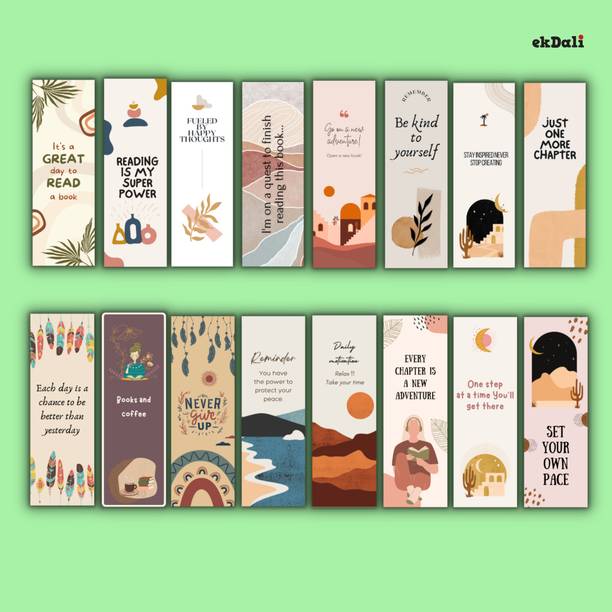 16 Boho Design Bookmarks – 2x6 Inches – 350 GSM Thick Paper – Vintage Book Lover Gifts for Women, Men, and Teens Paper Print