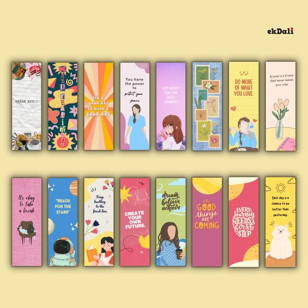 Set of 16 Bright Inspirational Bookmarks – 2x6” – 350 GSM Thick Paper – Modern & Inspiring for Readers, Women & Teens Paper Print