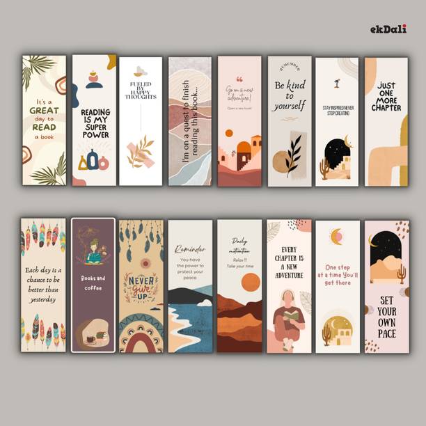 Set of 16 Minimalist Boho Bookmarks – 2x6” – 350 GSM Thick Paper – Modern & Durable for Readers, Women & Teens Paper Print