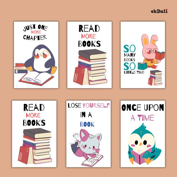 Set of 6 Fun Animal Print Posters for Young Readers Paper Print