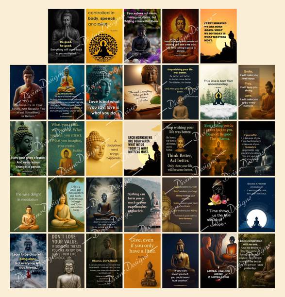 Pack of 33 Gautam Buddha Collage Kit Posters | Posters for Wall Decoration | Wall Art For Bedroom, Office, Living room, (6 inch X 4 inch) Set of 33 Gautam Buddha Vinyl Prints (6 inch X 4 inch, Rolled) Paper Print