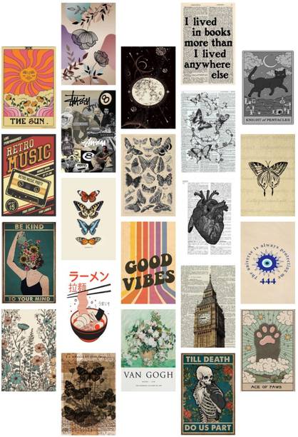 Pack of 27 Boho Vintage Aesthetic Wall Collage Kit Wall Decor -SMALL A6 Paper Print