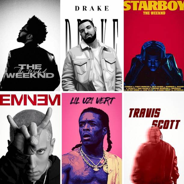Pack of 6 Rap Icons Posters | A4 Size | 300 GSM Premium Music Wall Art Prints | Inspired by Hip-Hop Legends | Room Decor Paper Print